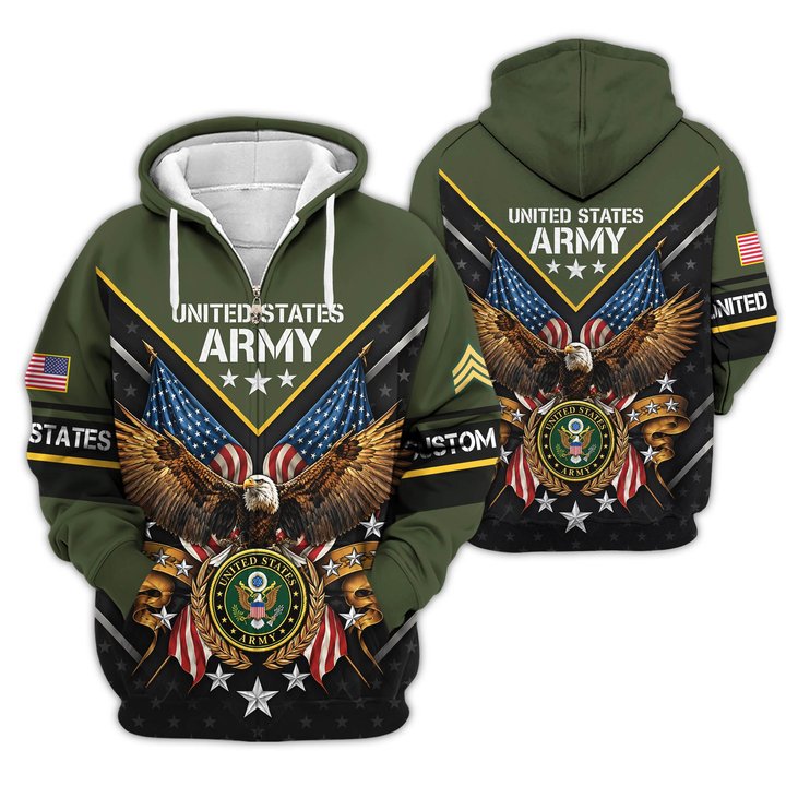 Premium Custom US Army Zip Up Hoodie VPVC609621, Gifts For Army Veteran, Gifts For Veterans Day.
