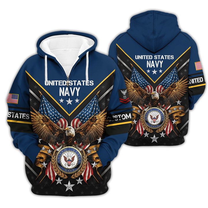 Premium Custom US Navy Zip Up Hoodie VPVC609622, Gifts For Navy Veteran, Gifts For Veterans Day.