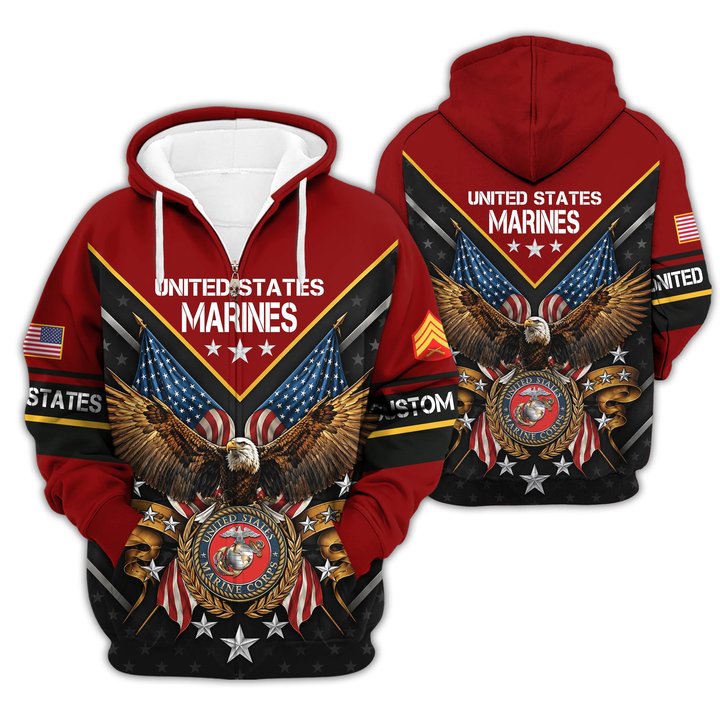 Premium Custom USMC Zip Up Hoodie VPVC609623, Gifts For Marine Veteran, Gifts For Veterans Day.