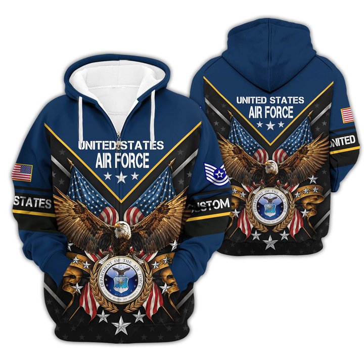 Premium Custom USAF Zip Up Hoodie VPVC609624, Gifts For Air Force Veteran, Gifts For Veterans Day.