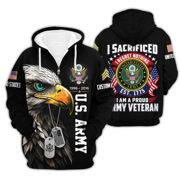 Premium Custom US Army Zip Up Hoodie VPVC609631, Gifts For Army Veteran, Gifts For Veterans Day.
