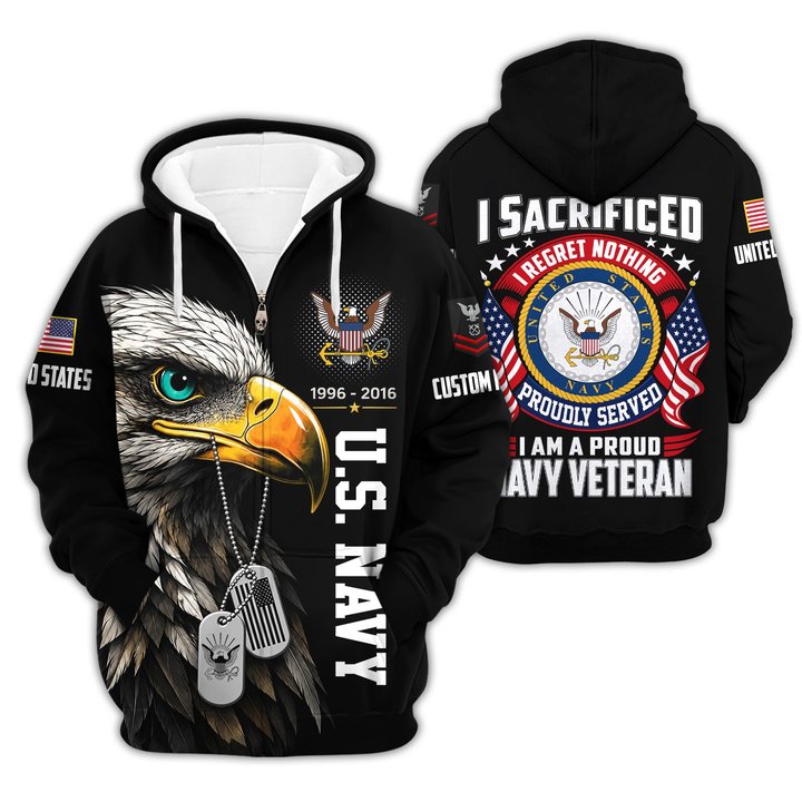 Premium Custom US Navy Zip Up Hoodie VPVC609632, Gifts For Navy Veteran, Gifts For Veterans Day.