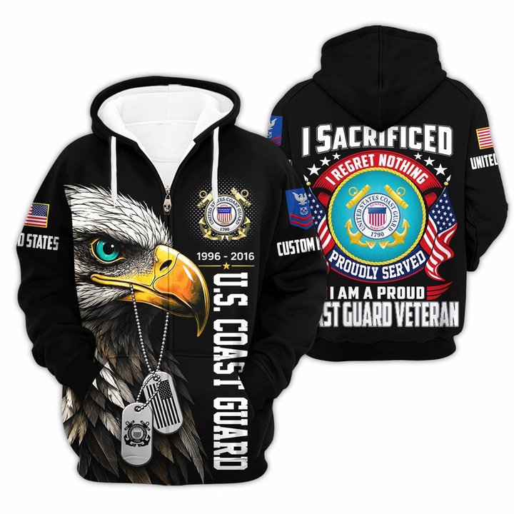 Premium Custom USCG Zip Up Hoodie VPVC609635, Gifts For Coast Guard Veteran, Gifts For Veterans Day.