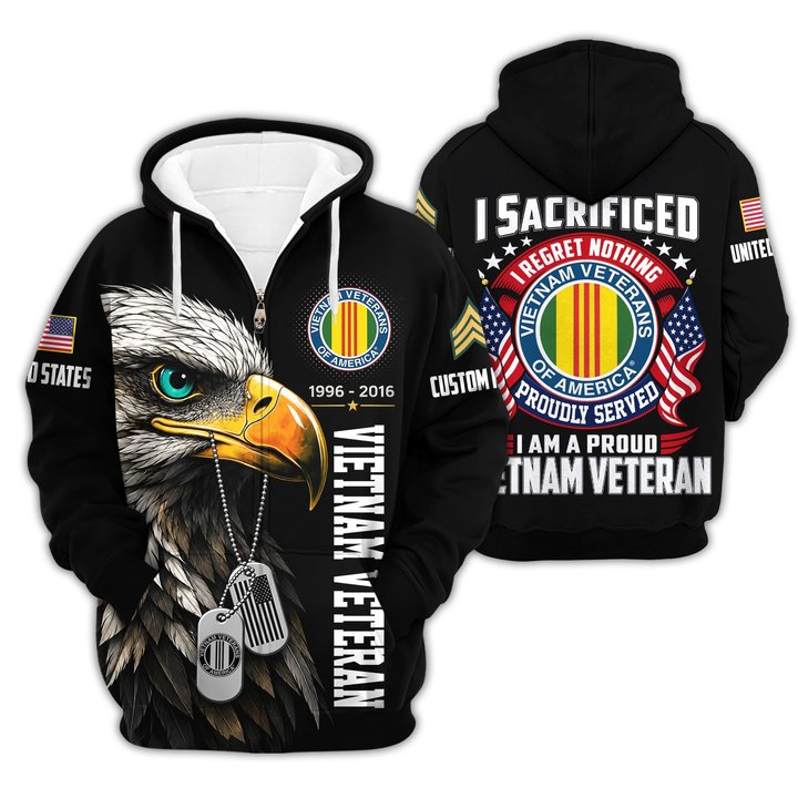 Premium Custom Vietnam Veteran Zip Up Hoodie VPVC609636, Gifts For Vietnam Veteran, Gifts For Veterans Day.