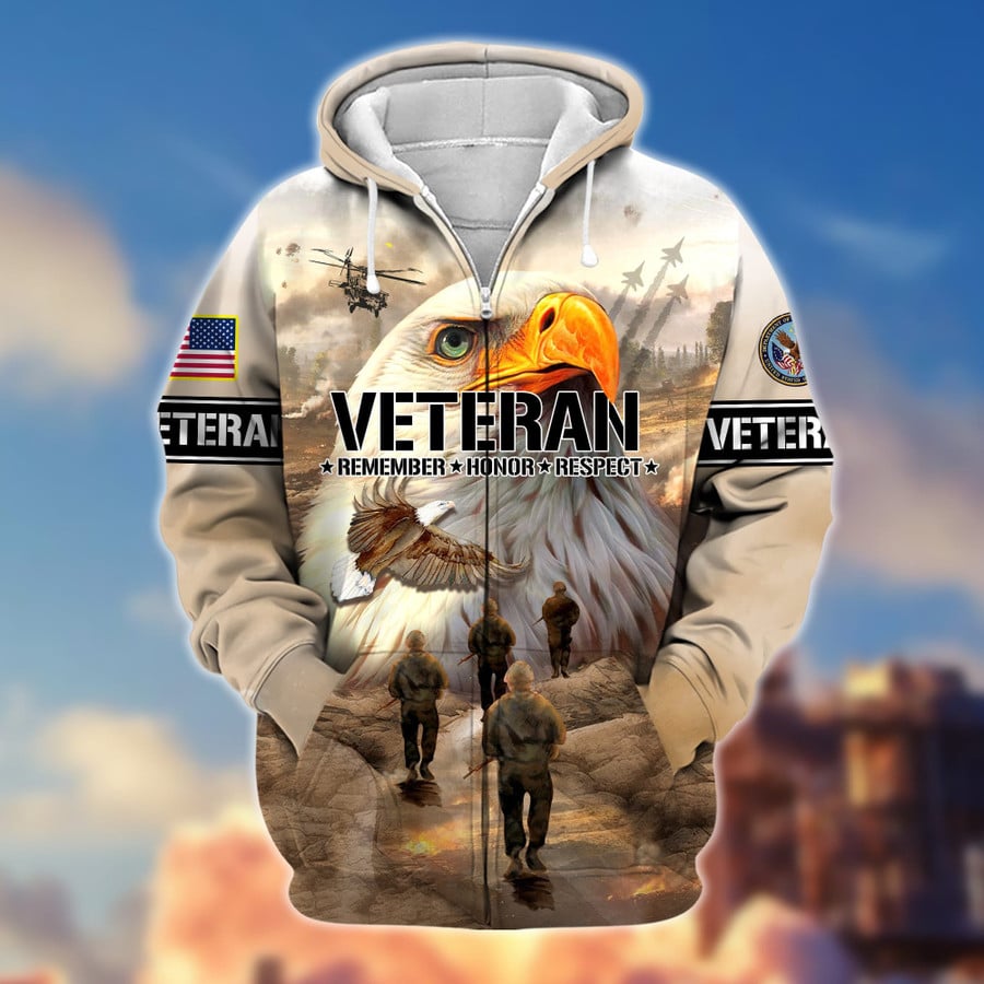 Premium US Veteran Remember - Honor - Respect Zip Hoodie APVC031001