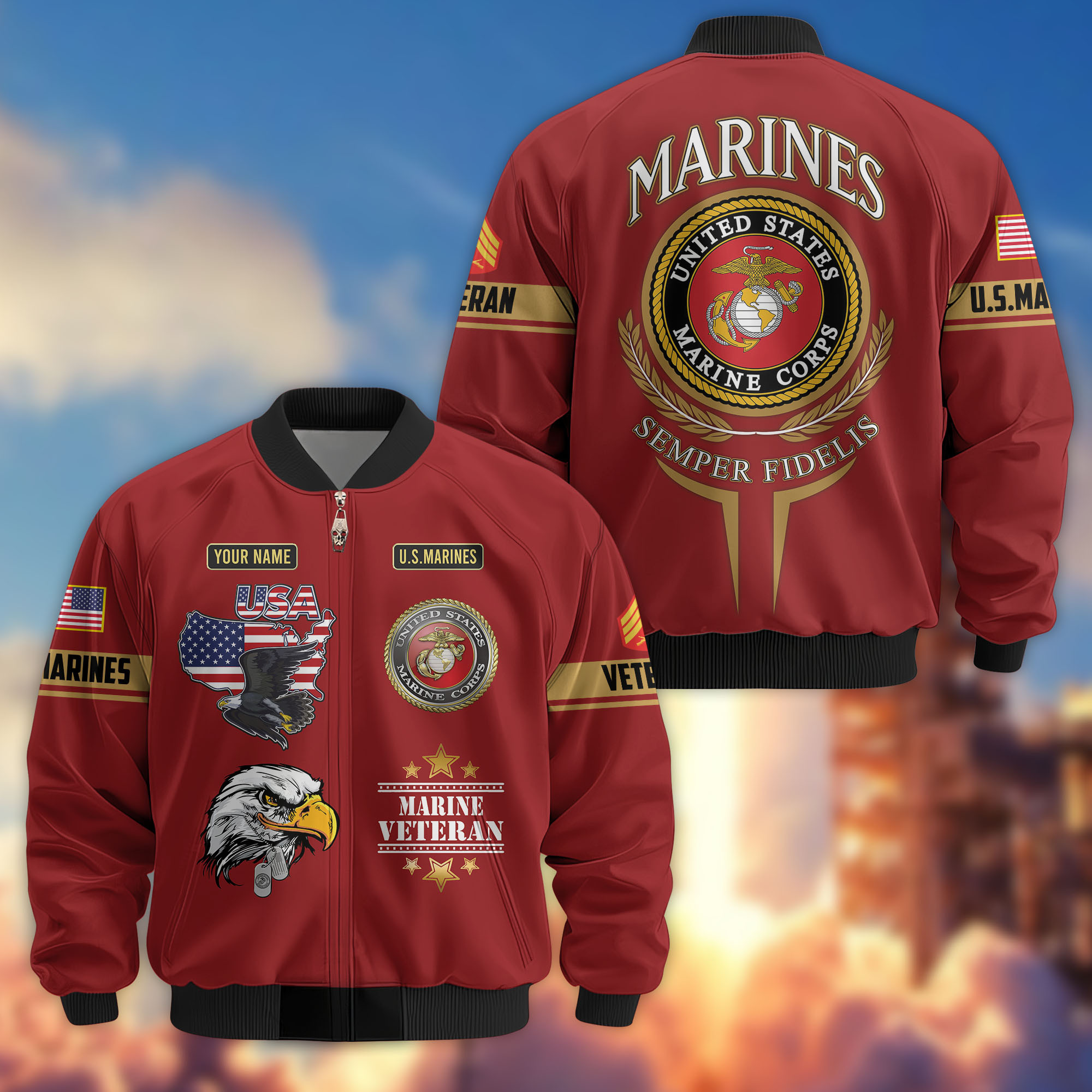 Custom Usmc Jacket Premium Custom USMC Veteran Bomber Jacket VPVC802203, Gifts For US ...