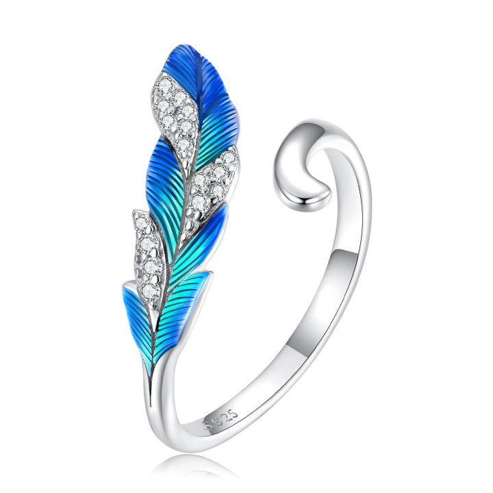 Dazzling Blue Feather Ring
