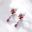 White & Red Flower Retro 925 Sterling Silver Dangle Earrings