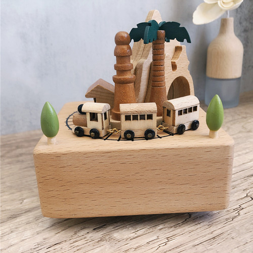 Coconut Country Movable Train Wooden Music Box, Customized Music Box, Unique Gift, Special Keepsake, Gift for her