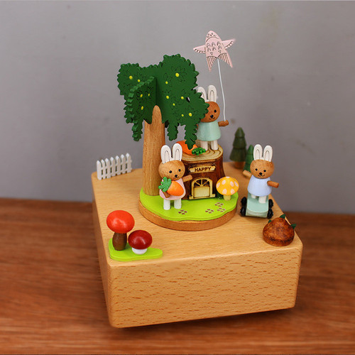 Cute Bunny Rabbit Wooden Music Box, Gift for Kids