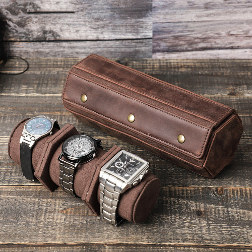 Vintage Crazy Horse Leather Watch Box, Creative Diamond-shaped Detachable Watch Storage Case for 3 Watches