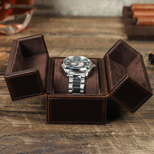 Crazy Horse Leather Watch Storage Box - Stylish Retro Genuine Leather Watch Case