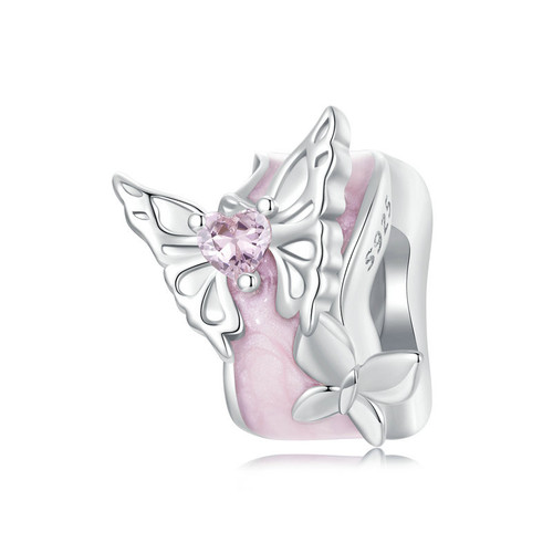 Pink Butterfly Silicone Stopper Beads Charm