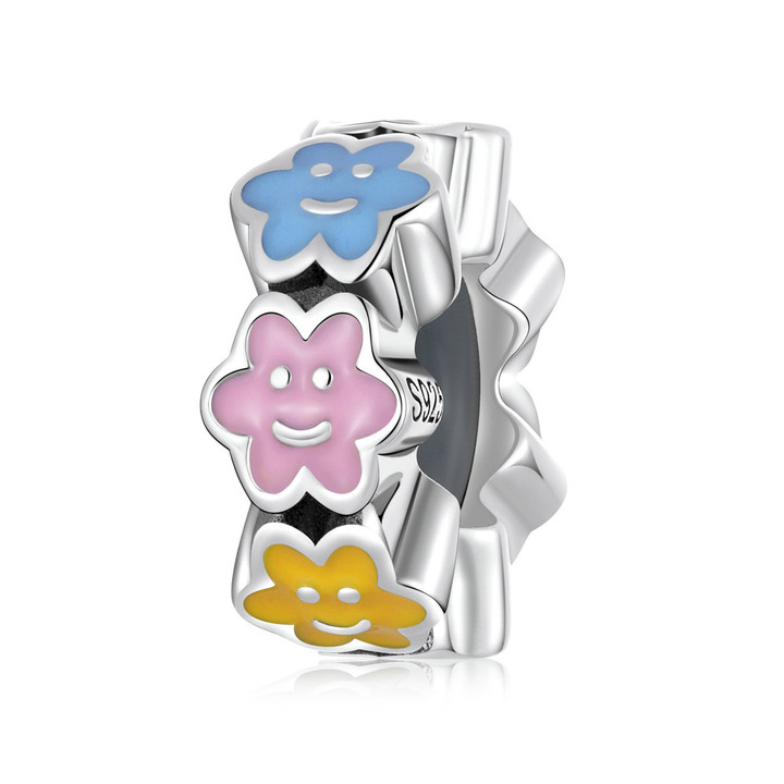 Colorful Clouds Smiley Silver Silicone Spacer Charm
