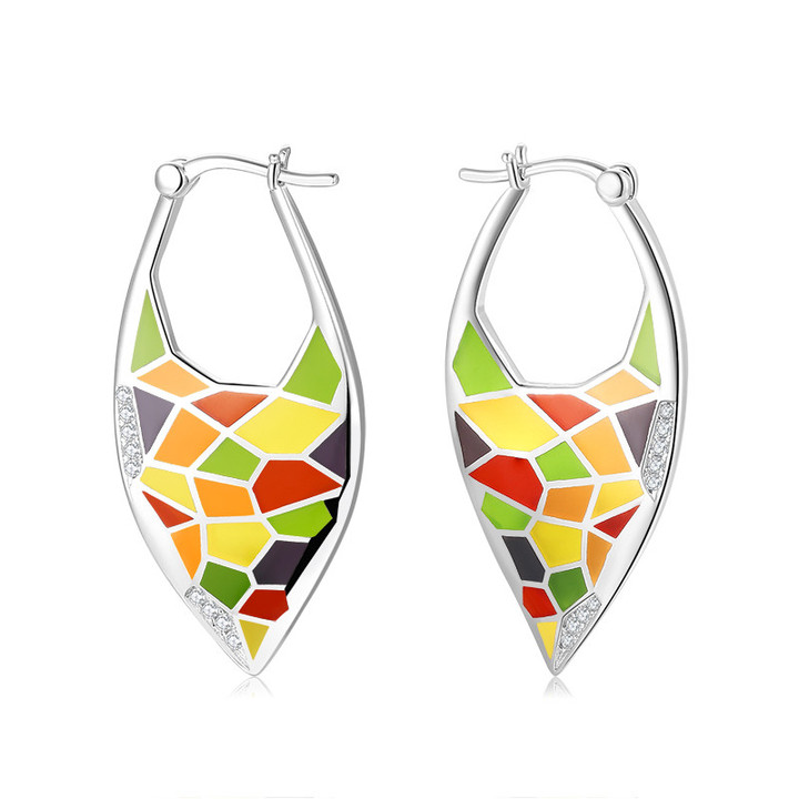 Irregular Color Block Stitching Heart-Shaped Personality Baroque Yellow Hook Earrings