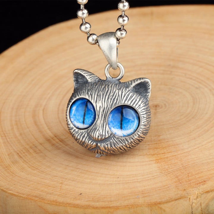 Cat & Demon Eye Retro Pendant 925 Sterling Silver Personalized Creative Pendant