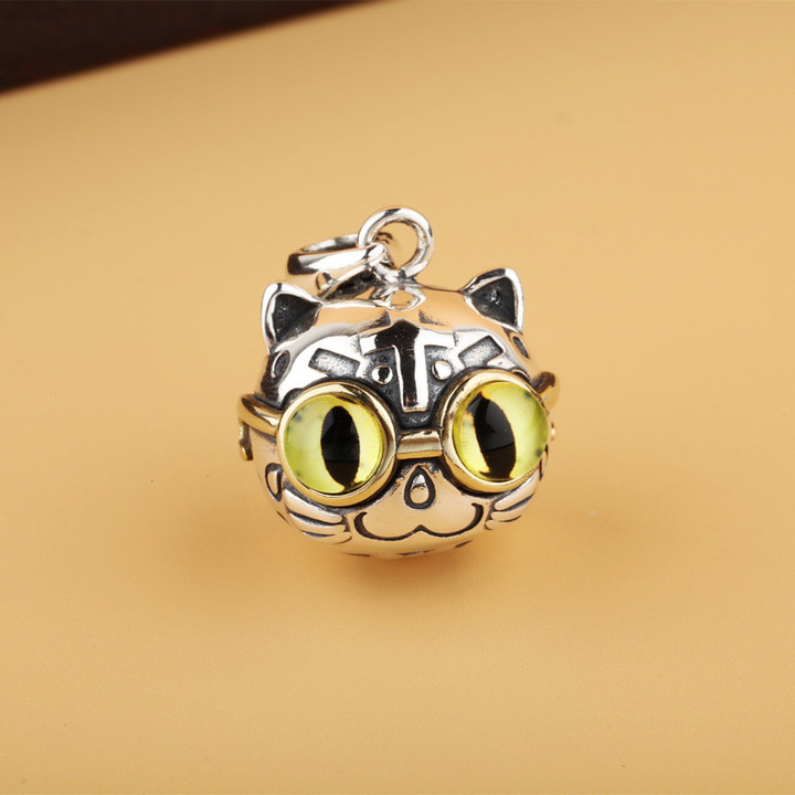 Cat With Glasses Retro Pendant 925 Sterling Silver Personalized Creative Pendant