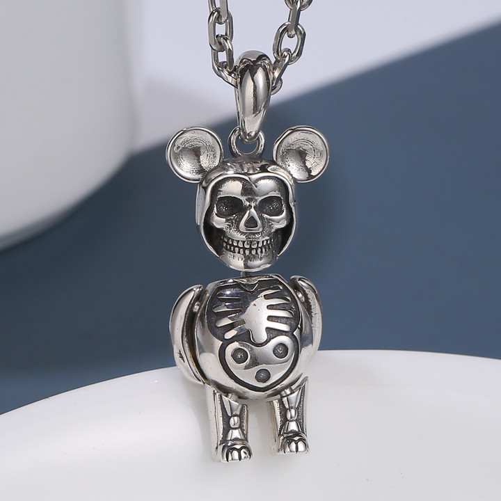 Skeleton Bear Doll Retro Pendant 925 Sterling Silver Personalized Creative Pendant