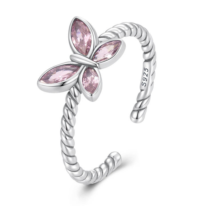 Pink Butterfly Braided Ring