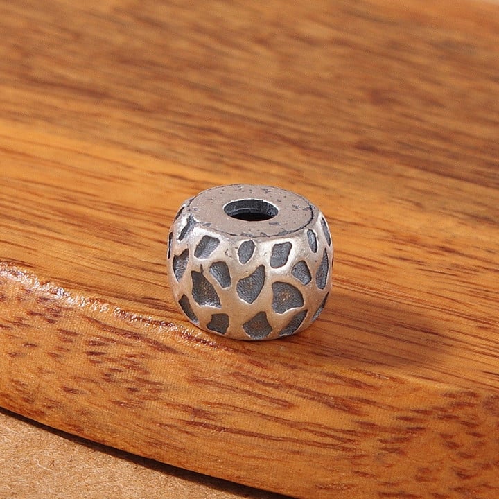 Retro DIY Bead Jewelry Accessories Spacer Beads, 925 Sterling Silver Crater Texture Beads, DIY Jewelry Accessories