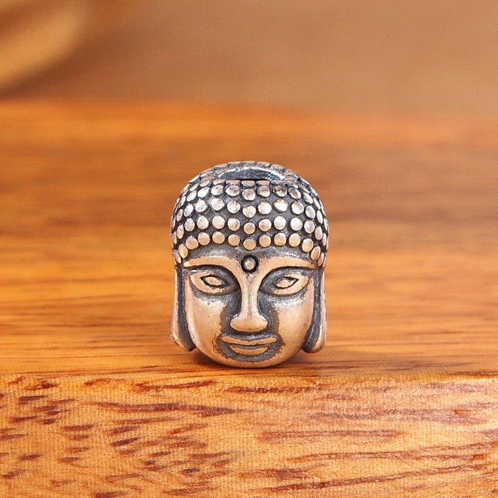 Retro DIY Bead Jewelry Accessories Spacer Beads, 925 Sterling Silver Double-Sided Buddha Head Beads Pendant, DIY Jewelry Accessories