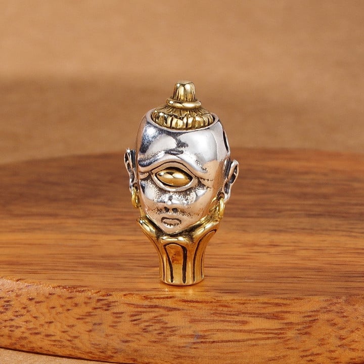 Retro DIY Bead Jewelry Accessories Buddha Head Spacer Beads, 925 Sterling Silver One-Eyed Boy Bead Pendant, DIY Jewelry Accessories