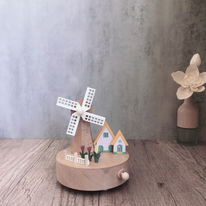Rotating Windmill Wooden Music Box, Customized Music Box, Unique Gift, Special Keepsake, Gift for Her, Gift for Him