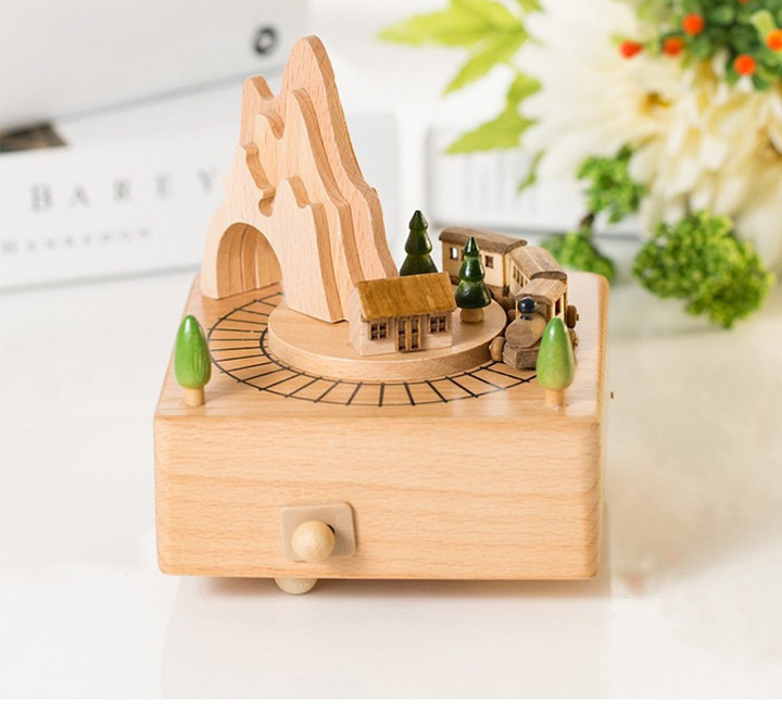 Mobile Train in Cave Wooden Music Box, Customized Music Box