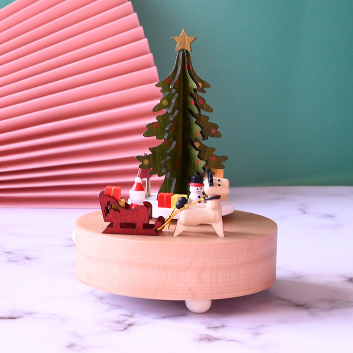 Personalized Christmas Deer Carriage Wooden Music Box