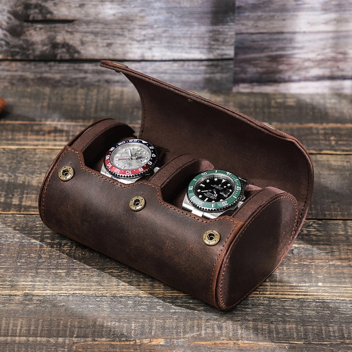 Retro Crazy Horse Leather Watch Storage Case for 2 Watches