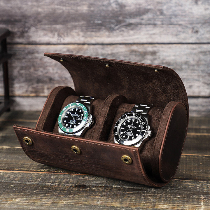 Vintage Crazy Horse Leather Watch Storage Box for 2 Watches - Classic Elegance and Protection