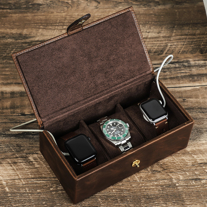 Genuine Leather Travel Watch Storage Box with Charging Port - Stylish and Functional Watch Organizer