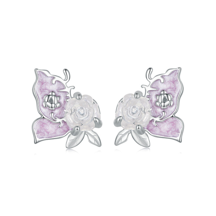 Purple Magenta Butterfly Stud Earrings