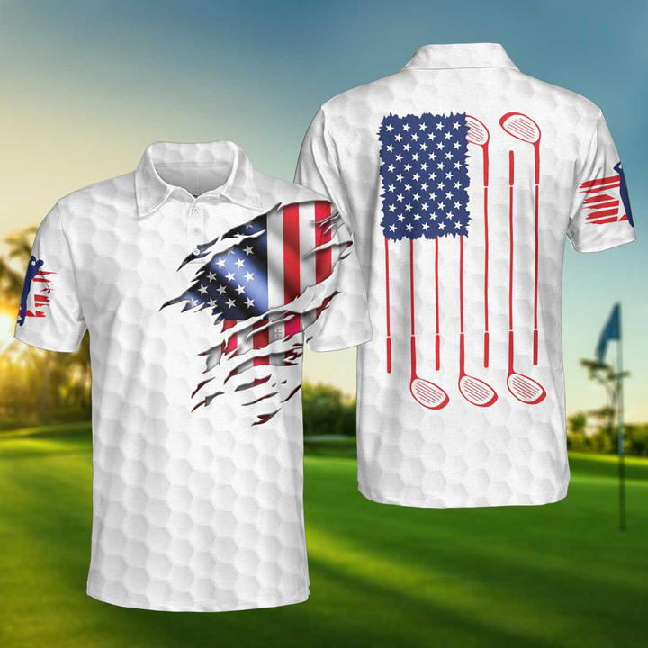 Golf American Flag Men Polo Shirt