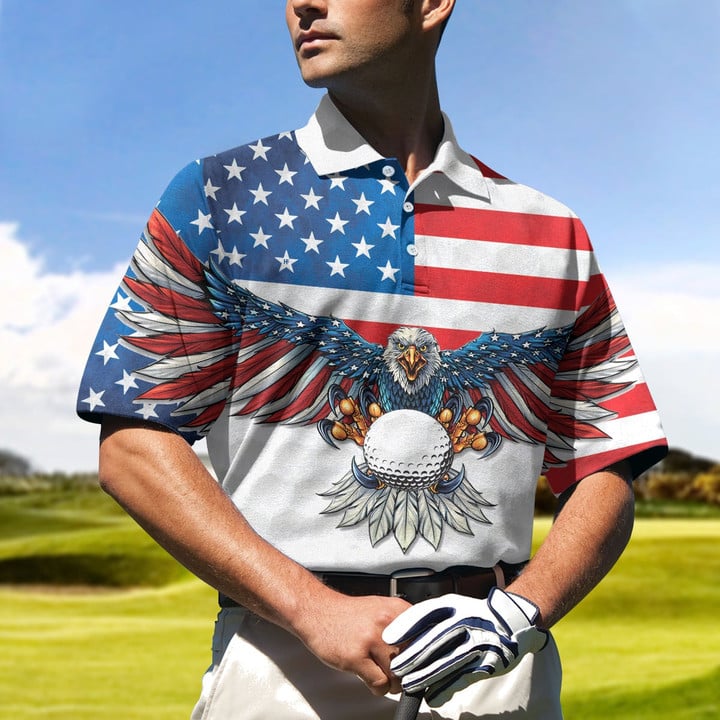 Golf American Flag Eagle Wings Men Polo Shirt