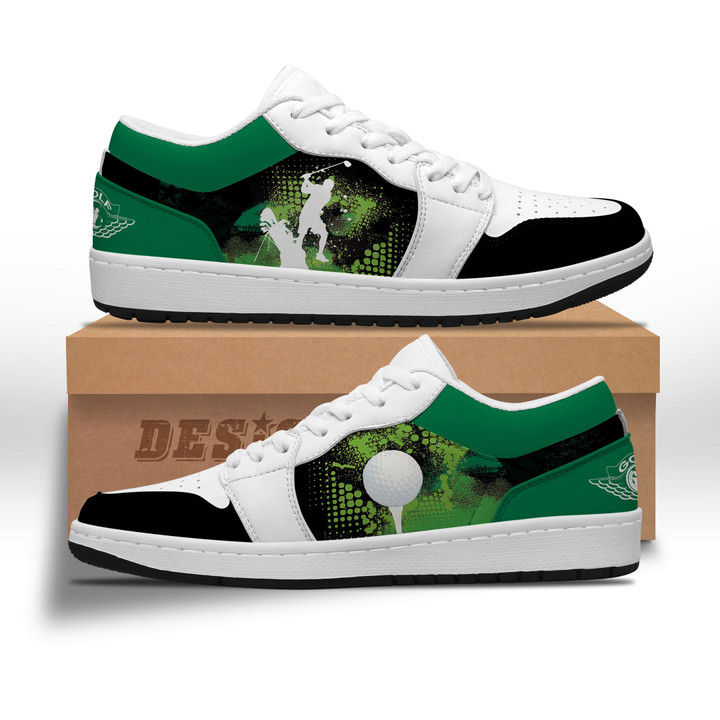 Golf Grunge Black And Green AJ Low Top Shoes