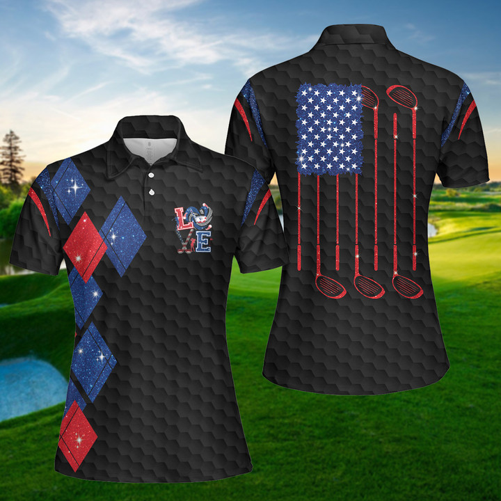 Love Golf American Flag Women Polo Shirt Black Version