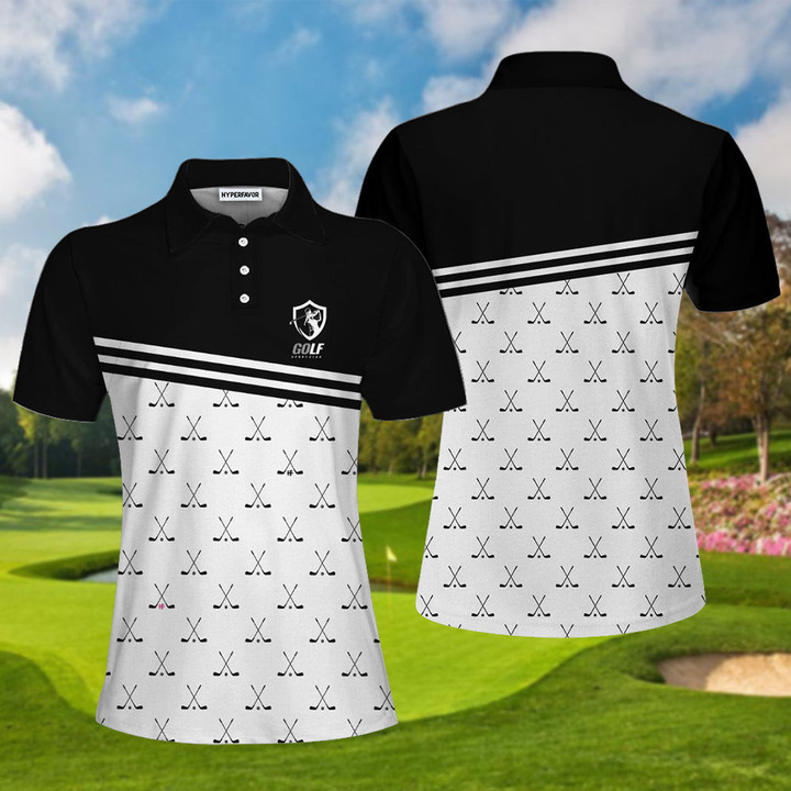 Crossed Black Golf Clubs Golf Short Sleeve Women Polo Shirt