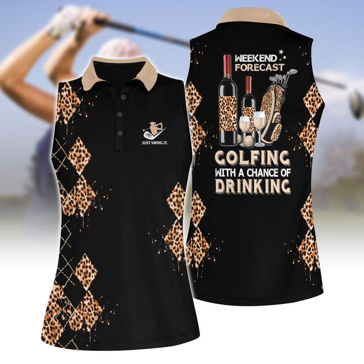 Weekend Forecast Golfing With A Chance Of Drinking Women Short Sleeve Polo Shirt, Sleeveless Polo Shirt