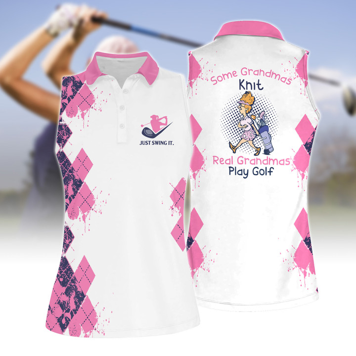 Some Grandmas Knit Real Grandmas Play Golf Women Short Sleeve Polo Shirt, Sleeveless Polo Shirt