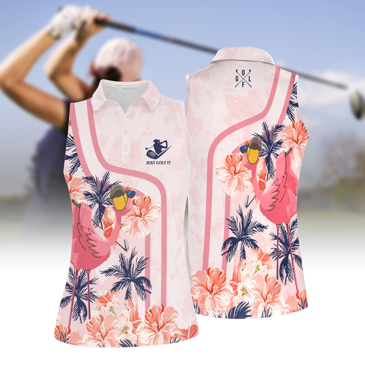 Flamingo Golf Women Short Sleeve Polo Shirt, Sleeveless Polo Shirt
