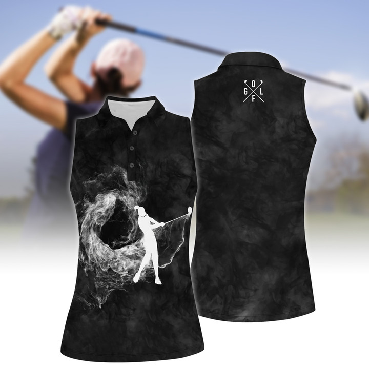 Golf Smoke Background Women Short Sleeve Polo Shirt, Sleeveless Polo Shirt