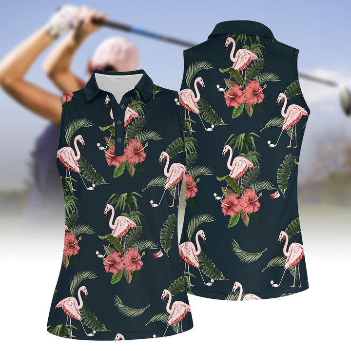 Seamless Tropical Flamingo Golf V5 Women Short Sleeve Polo Shirt, Sleeveless Polo Shirt