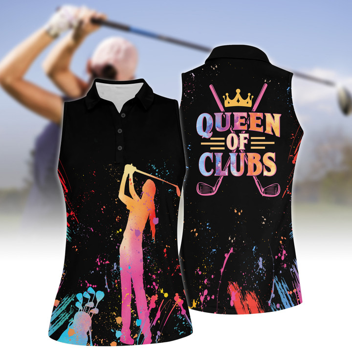 Queen of Clubs Golf Short Sleeve Women Short Sleeve Polo Shirt, Sleeveless Polo Shirt