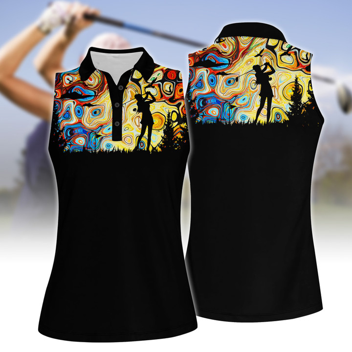 Sky Wavy Abstract Seamless Pattern Golf Women Short Sleeve Polo Shirt, Sleeveless Polo Shirt