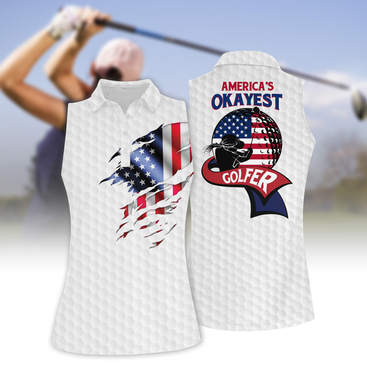 America's Okayest Golfer Women Short Sleeve Polo Shirt, Sleeveless Polo Shirt