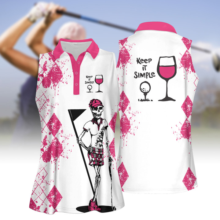 Keep It Simple Golf And Wine Women Short Sleeve Polo Shirt, Sleeveless Polo Shirt V2