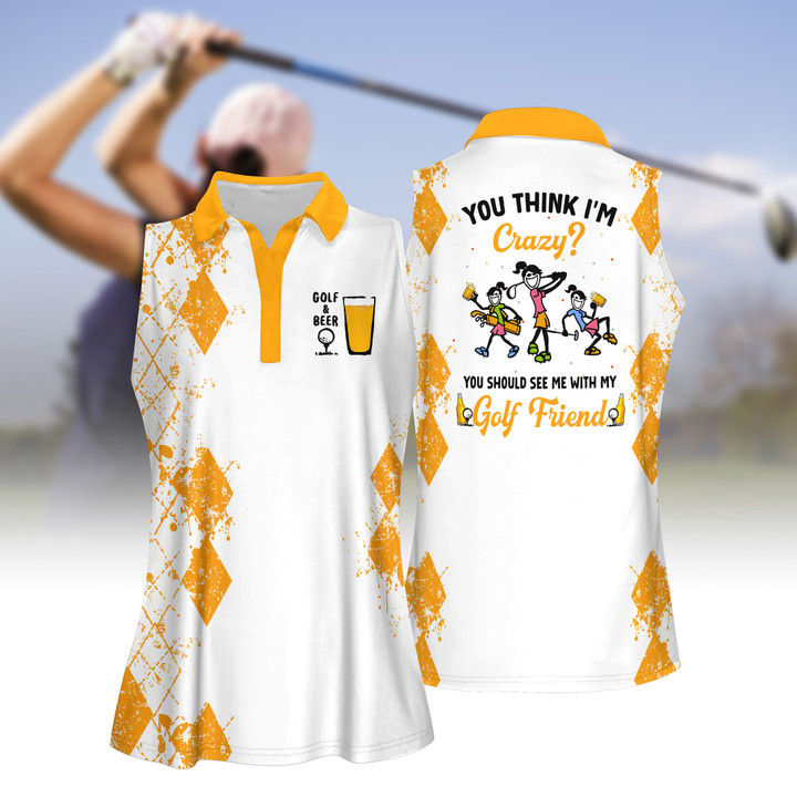 You Should See Me With My Golf Friends Beer Version Women Short Sleeve Polo Shirt, Sleeveless Polo Shirt