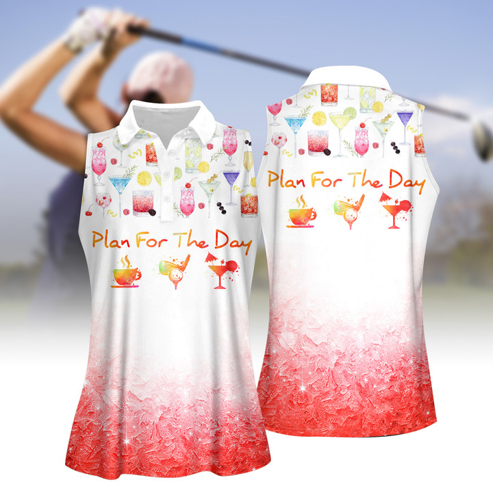 Plan For The Day Coffee Golf Cocktail Women Short Sleeve Polo Shirt, Sleeveless Polo Shirt V2