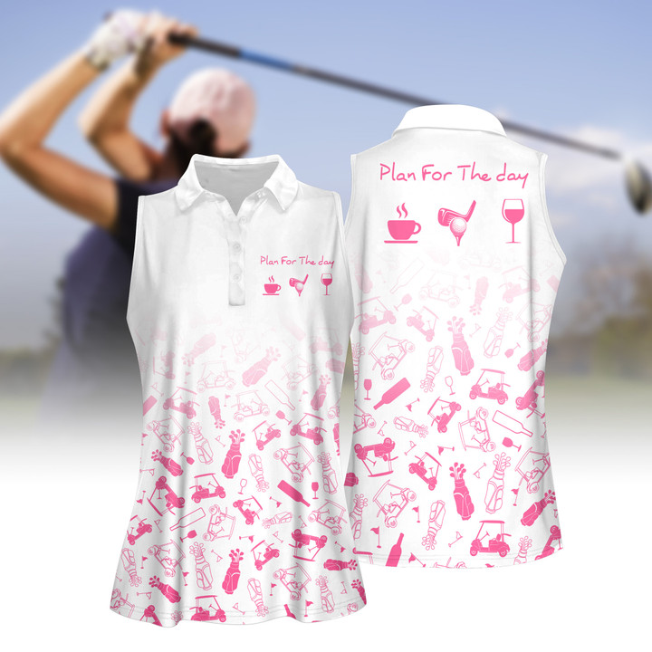 Plan For The Day Seamless Golf Pattern Women Short Sleeve Polo Shirt, Sleeveless Polo Shirt